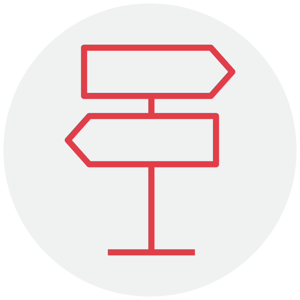 signs pointing both left and right icon with red lineart