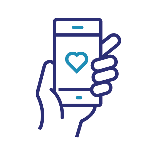 person holding phone with heart icon mixed color lineart